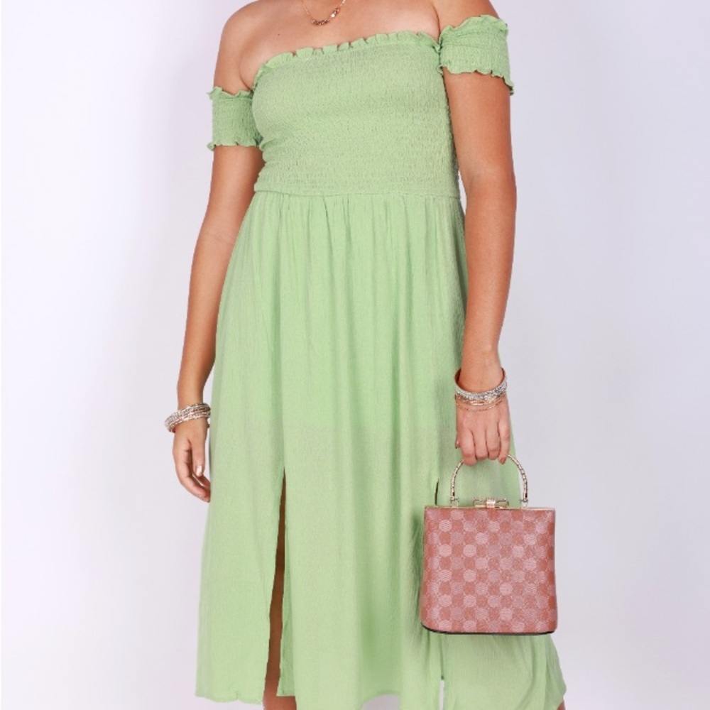 Love Tree Off-the-Shoulder Dual Slit Ruffle Top Dress